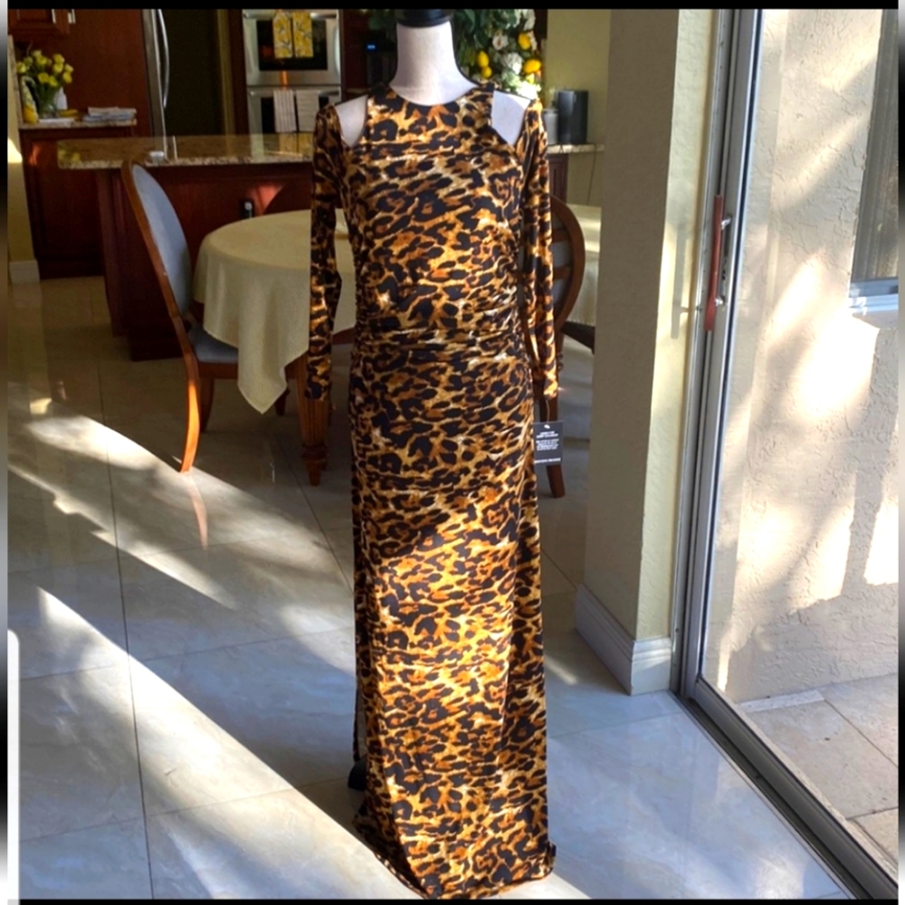 Boston Proper Cold Shoulder Animal Print Maxi Dress
